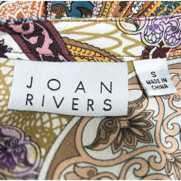 Joan Rivers sz S blouse tunic top paisley print brown gold beige button front - Picture 2 of 9
